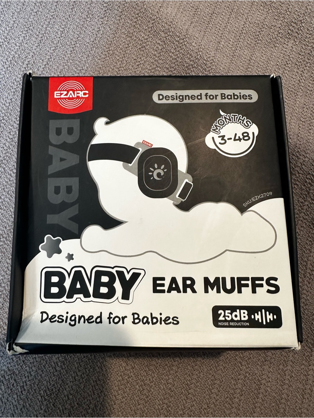 Ezarc Baby Ear Muffs — Black Infant Hearing Protection. 3-48 mos. 25 dB